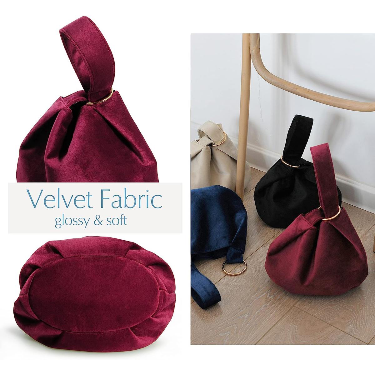 Women Clutch Velvet Top Handle Bag Wristlet Small Tote Purse - Hoxis Bags