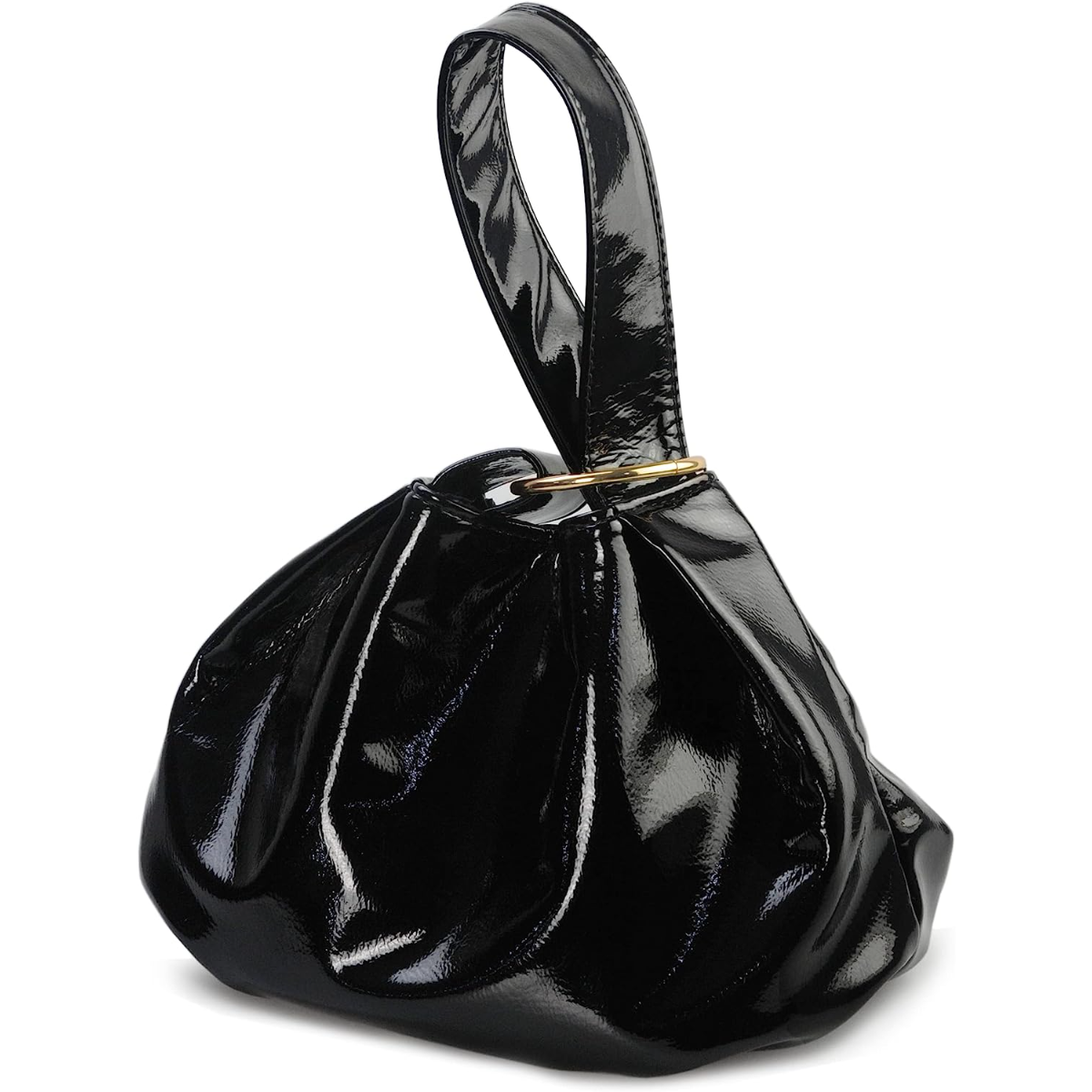 Women's Glossy Clutch Patent Vegan Leather Hobo Top Handle Bag Small Tote - Hoxis Bags