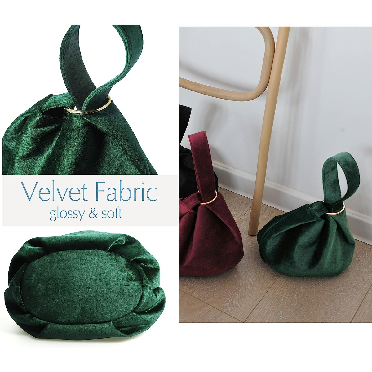 Women Clutch Velvet Top Handle Bag Wristlet Small Tote Purse - Hoxis Bags