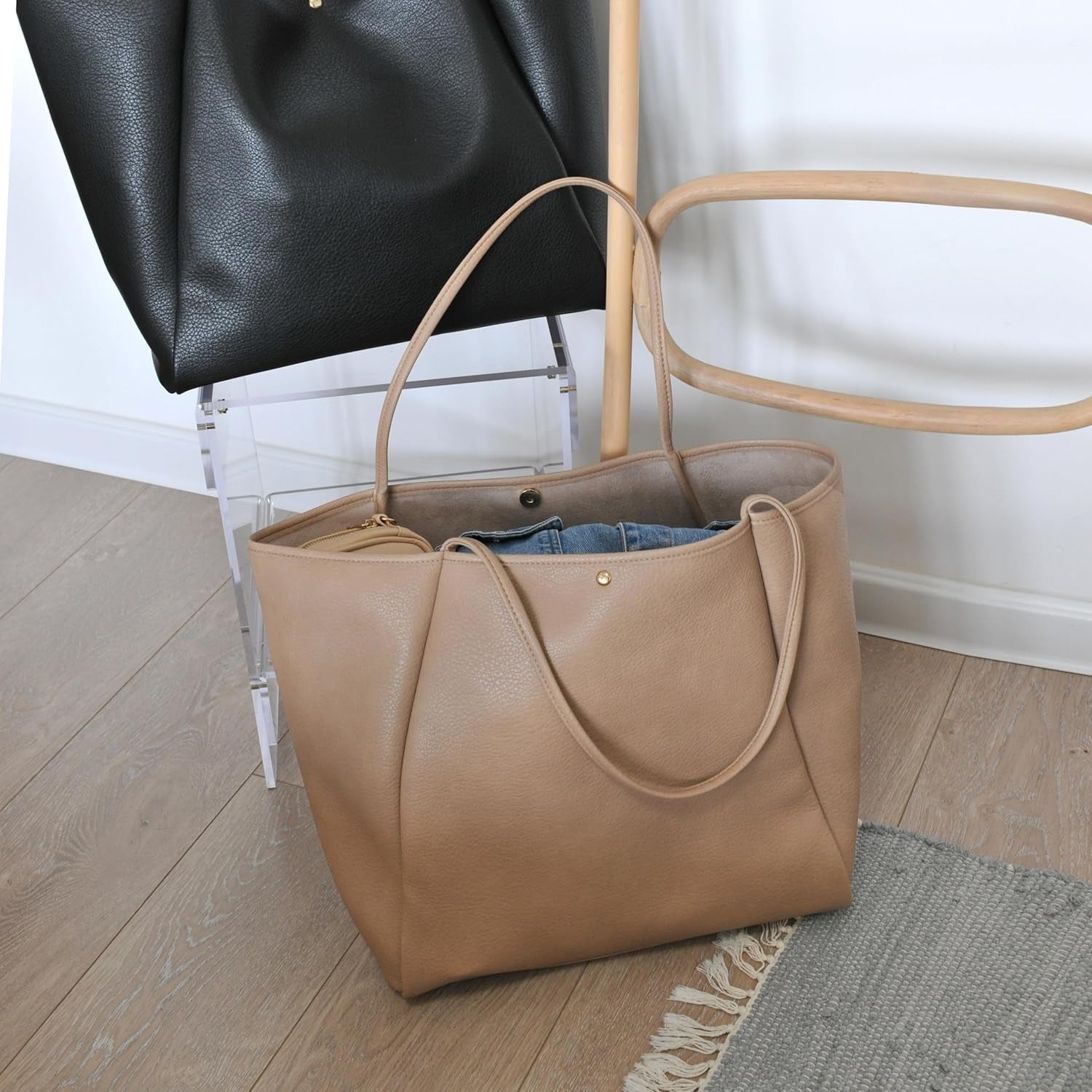 Oversized Vegan Leather Tote Women's Travel Bag - Nude – Hoxis