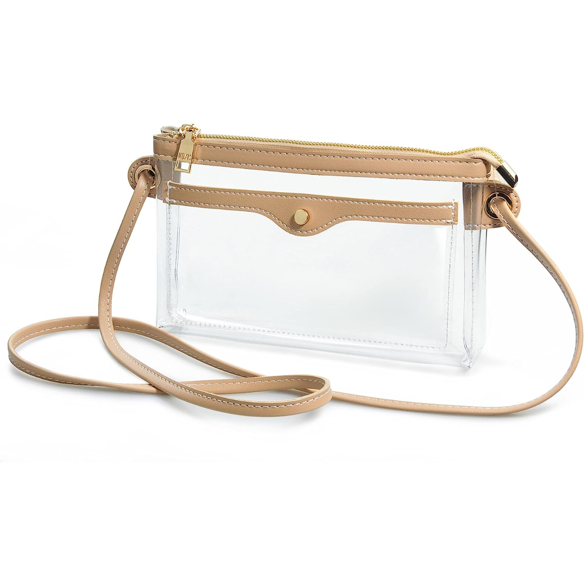 Women's Clear PVC Cross Body Bag Pocket Shoulder Bag with Vegan Leather Trim Transparent Zipper Purse Stadium Approved - Hoxis Bags