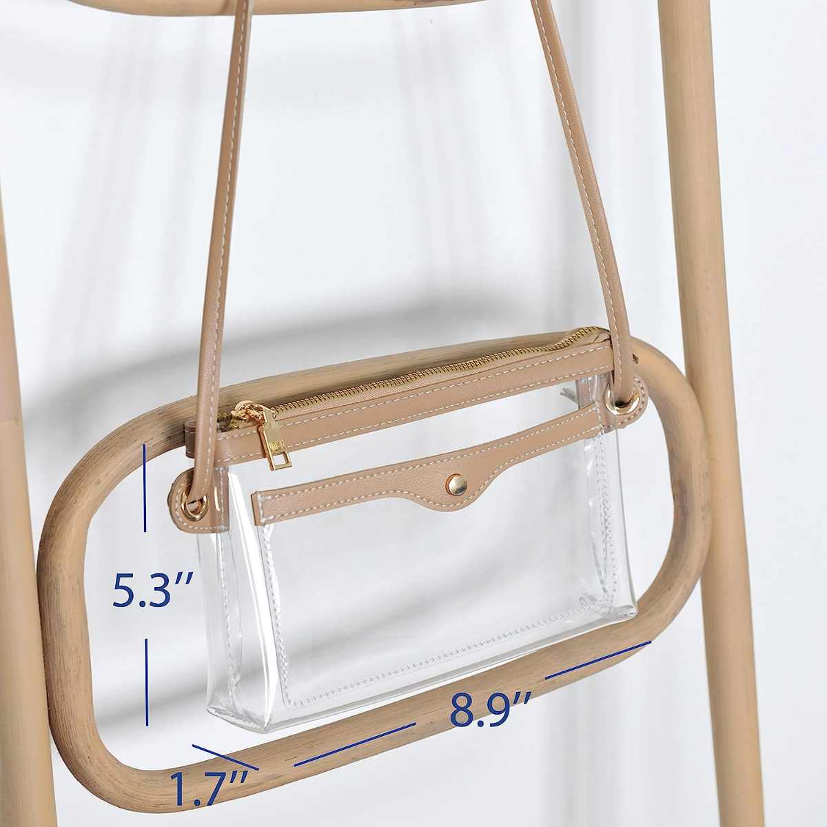 Women's Clear PVC Cross Body Bag Pocket Shoulder Bag with Vegan Leather Trim Transparent Zipper Purse Stadium Approved - Hoxis Bags