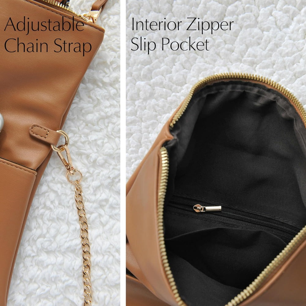Women's Zipper Foldover Clutch Vegan Leather Envelope Cross body Bag with Chain Strap - Hoxis Bags