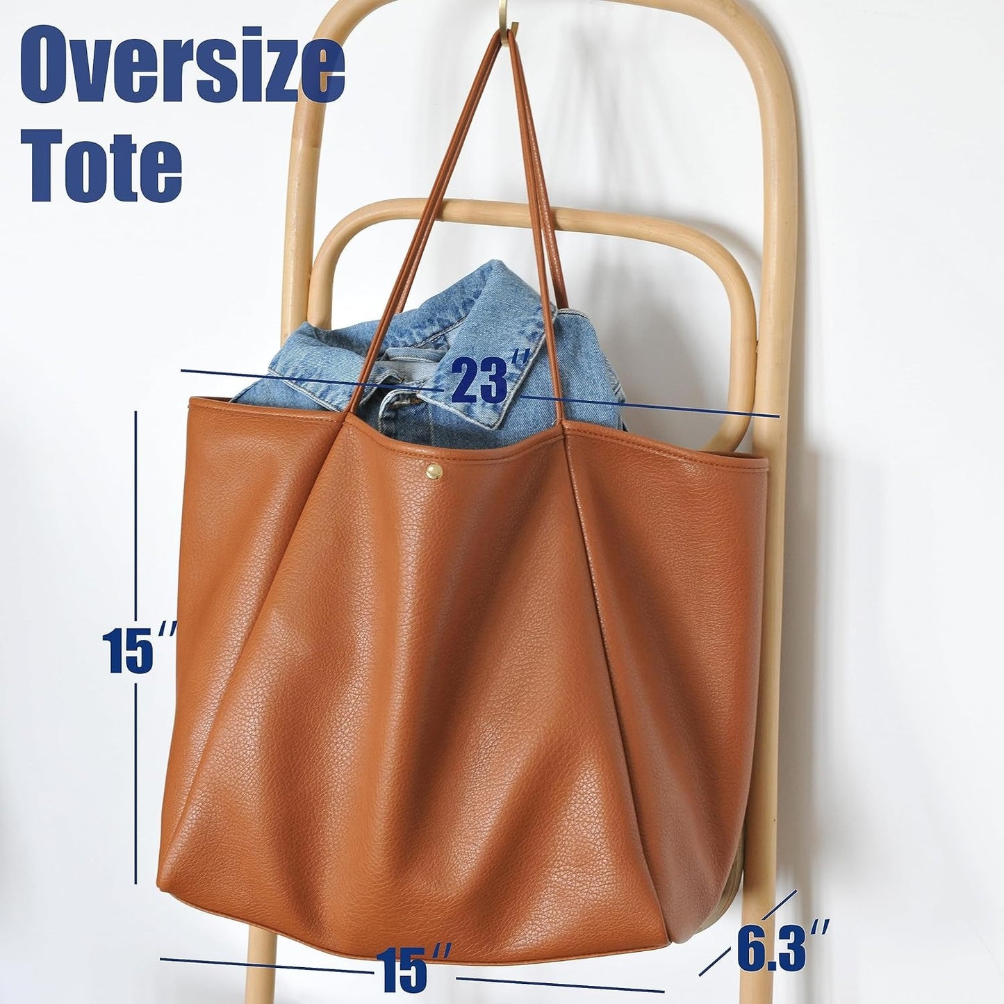 Oversized Vegan Leather Tote Women's Travel Bag - Orange Brown - Hoxis Bags