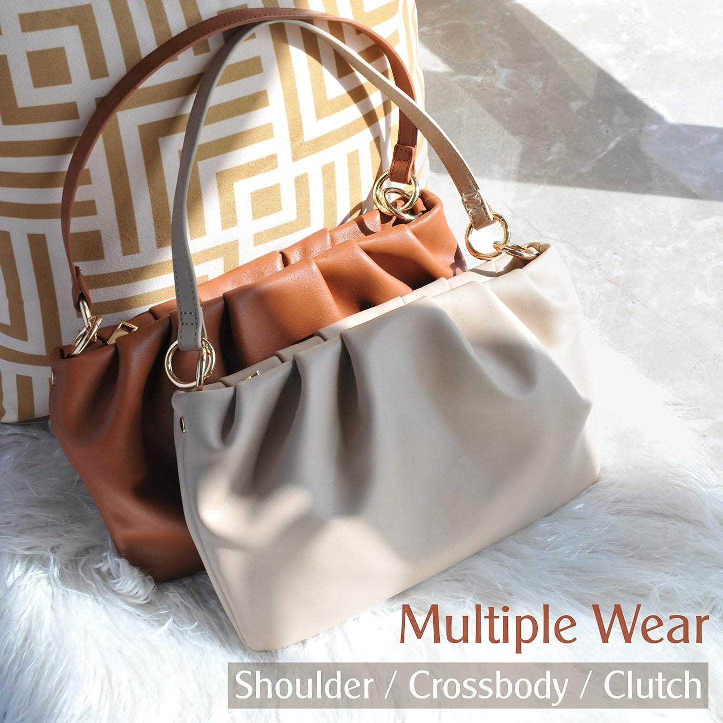 Ruched Shoulder Handbag - Nude - Hoxis Bags