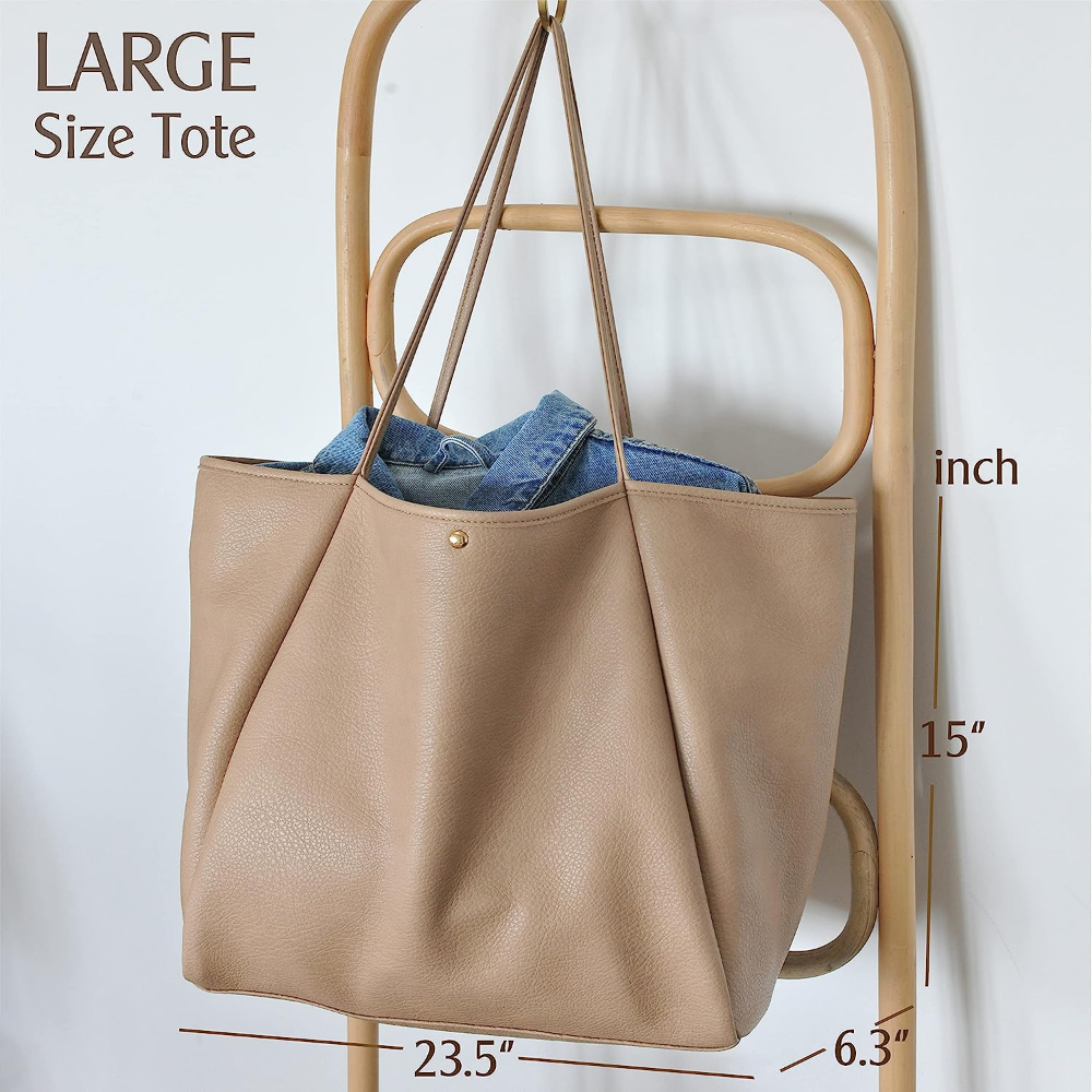 Oversize Vegan Leather Tote Women Weekender Bag Shopper Handbag Travel Purse - Hoxis Bags