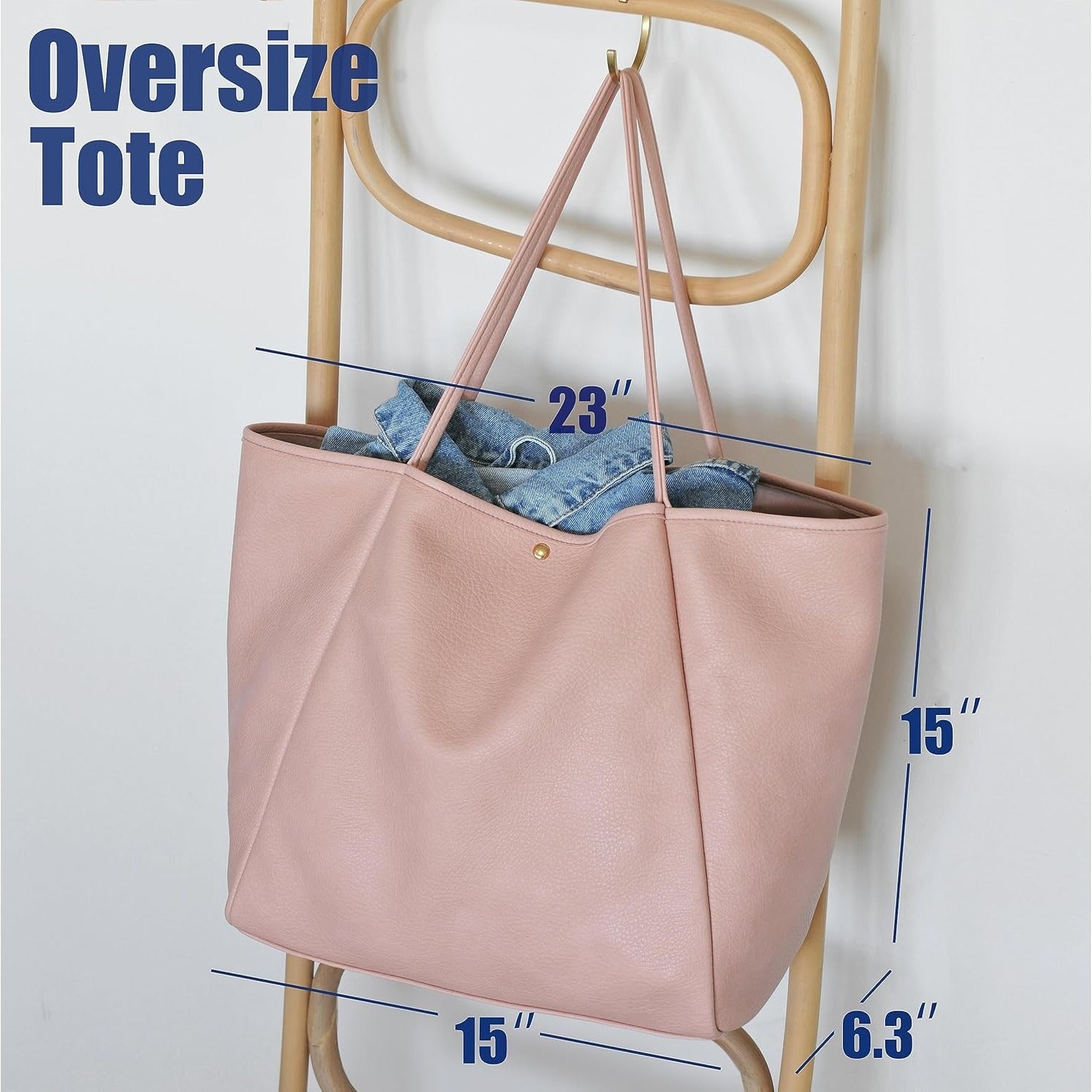 Oversized Vegan Leather Tote Women's Travel Bag - Pink - Hoxis Bags