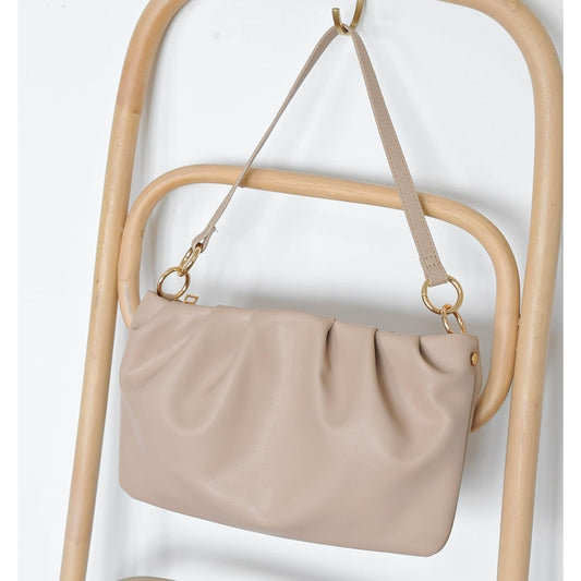 Ruched Shoulder Handbag - Nude - Hoxis Bags