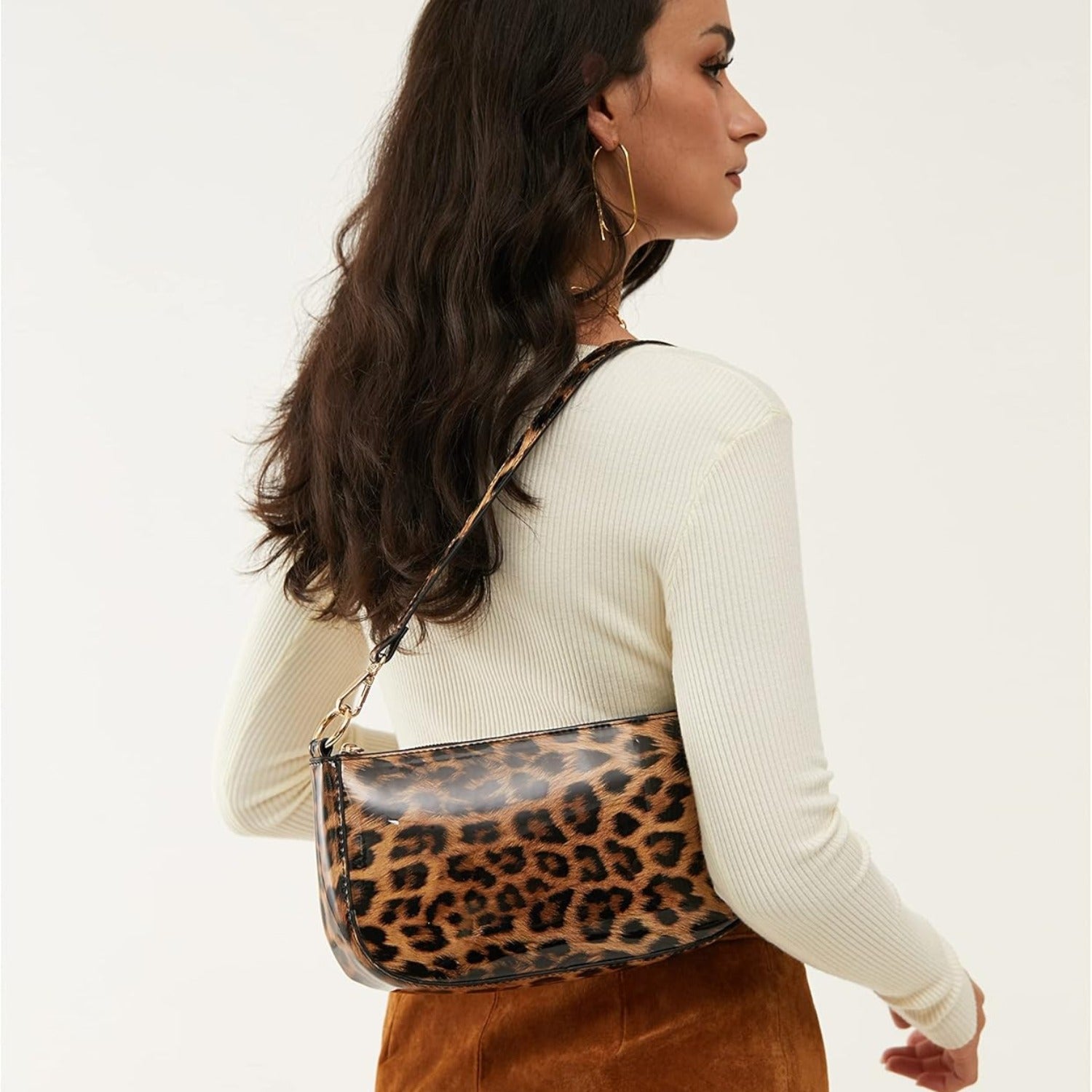 Leopard 90s Women Shoulder Bag Glossy Patent Leather Crossbody Bag - Hoxis Bags