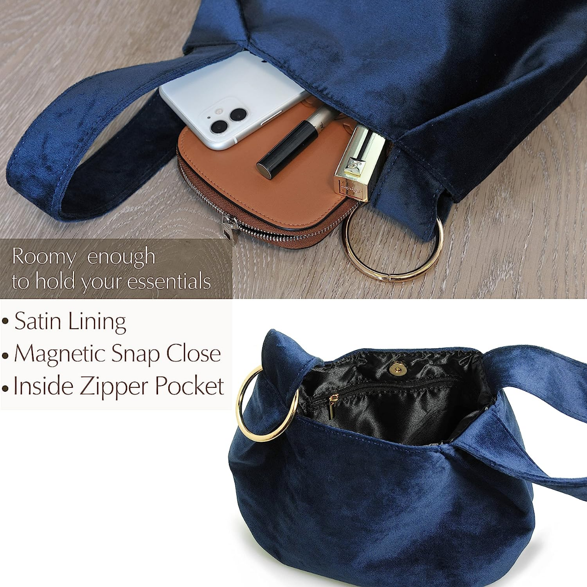 Women Clutch Velvet Top Handle Bag Wristlet Small Tote Purse - Hoxis Bags
