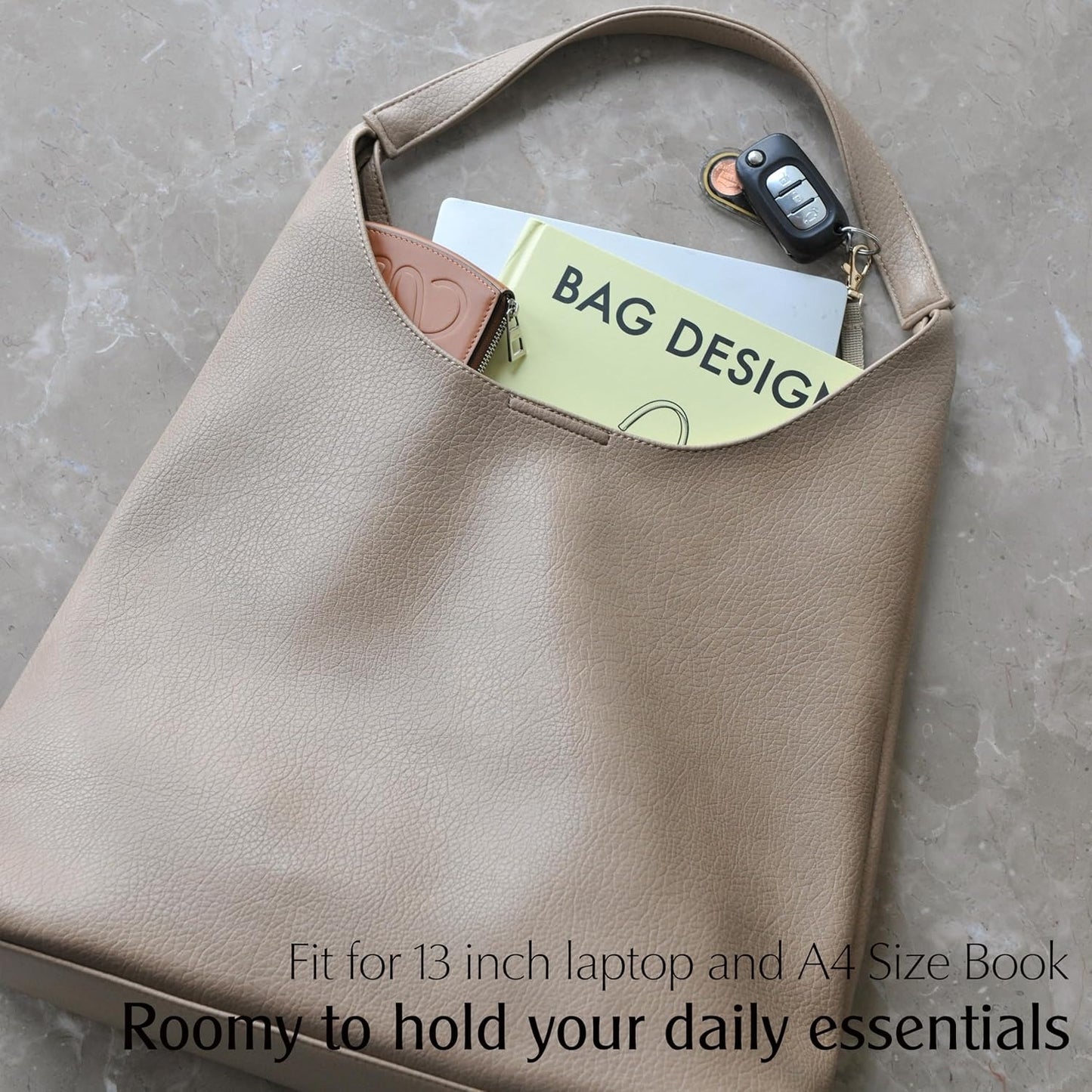 Soft Vegan Leather Hobo Bag for Women - Nude - Hoxis Bags
