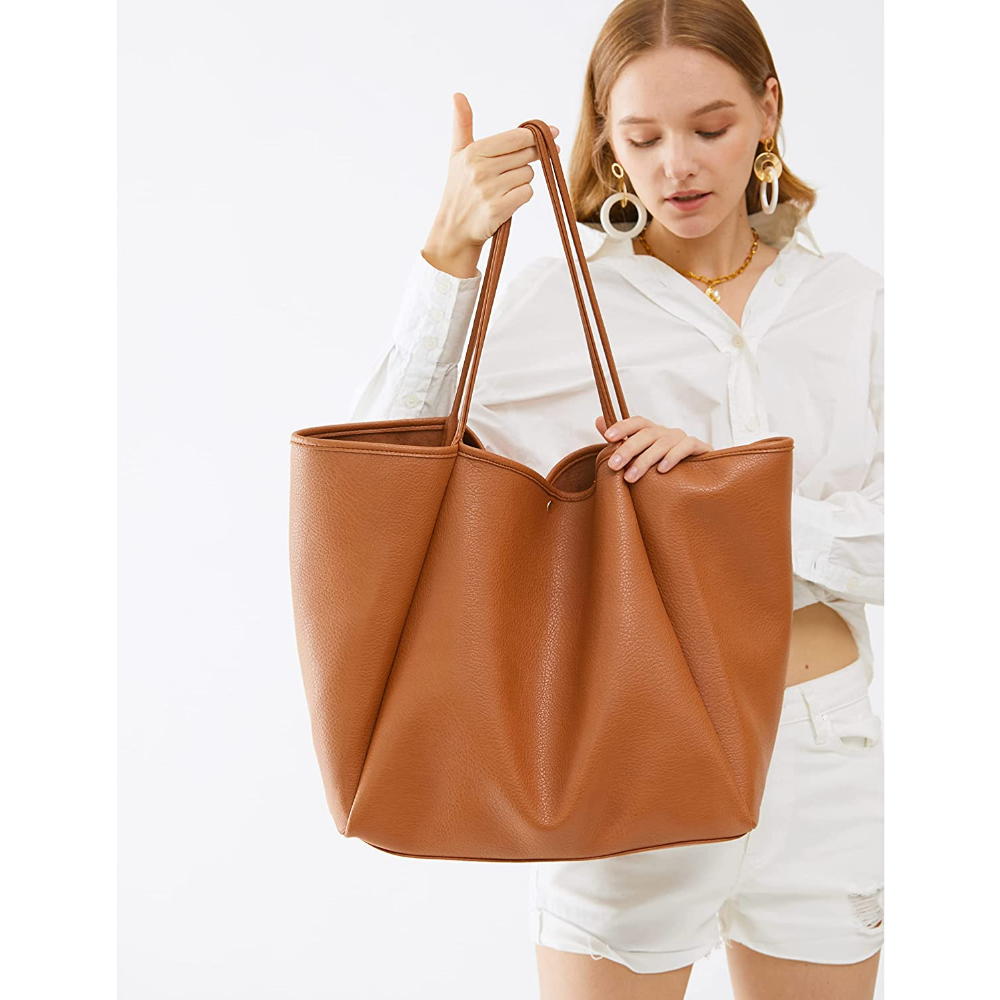 Oversize Vegan Leather Tote Women Weekender Bag Shopper Handbag Travel Purse - Hoxis Bags