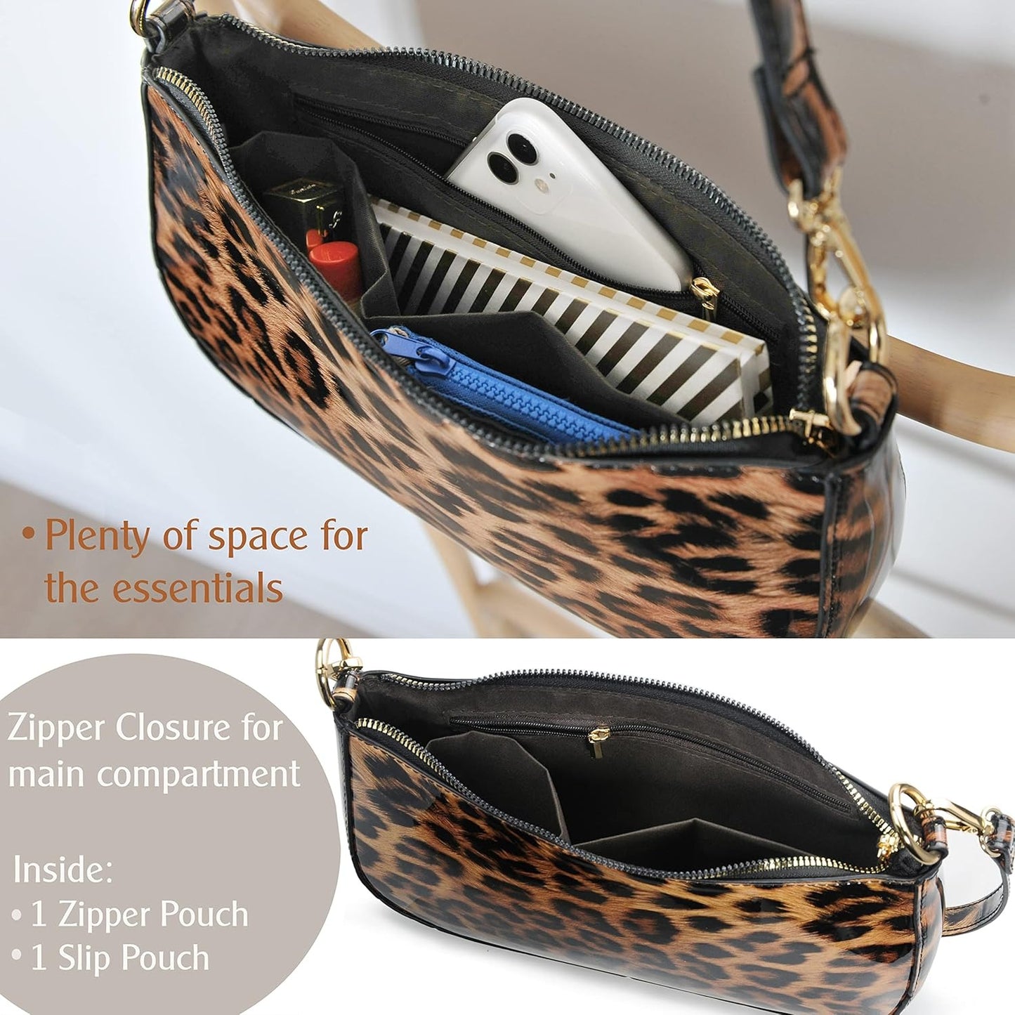 Leopard 90s Women Shoulder Bag Glossy Patent Leather Crossbody Bag - Hoxis Bags