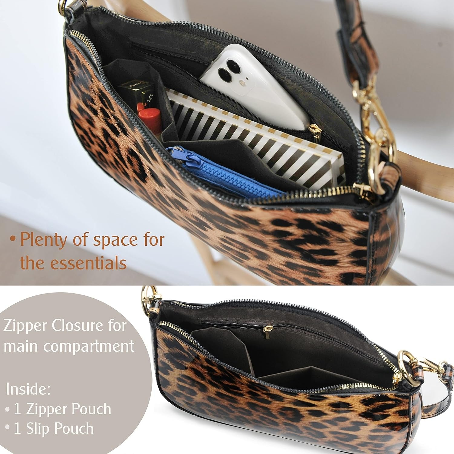 Leopard 90s Women Shoulder Bag Glossy Patent Leather Crossbody Bag - Hoxis Bags