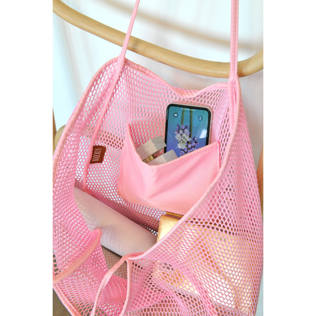 Mesh Beach Tote Pink - Hoxis Bags
