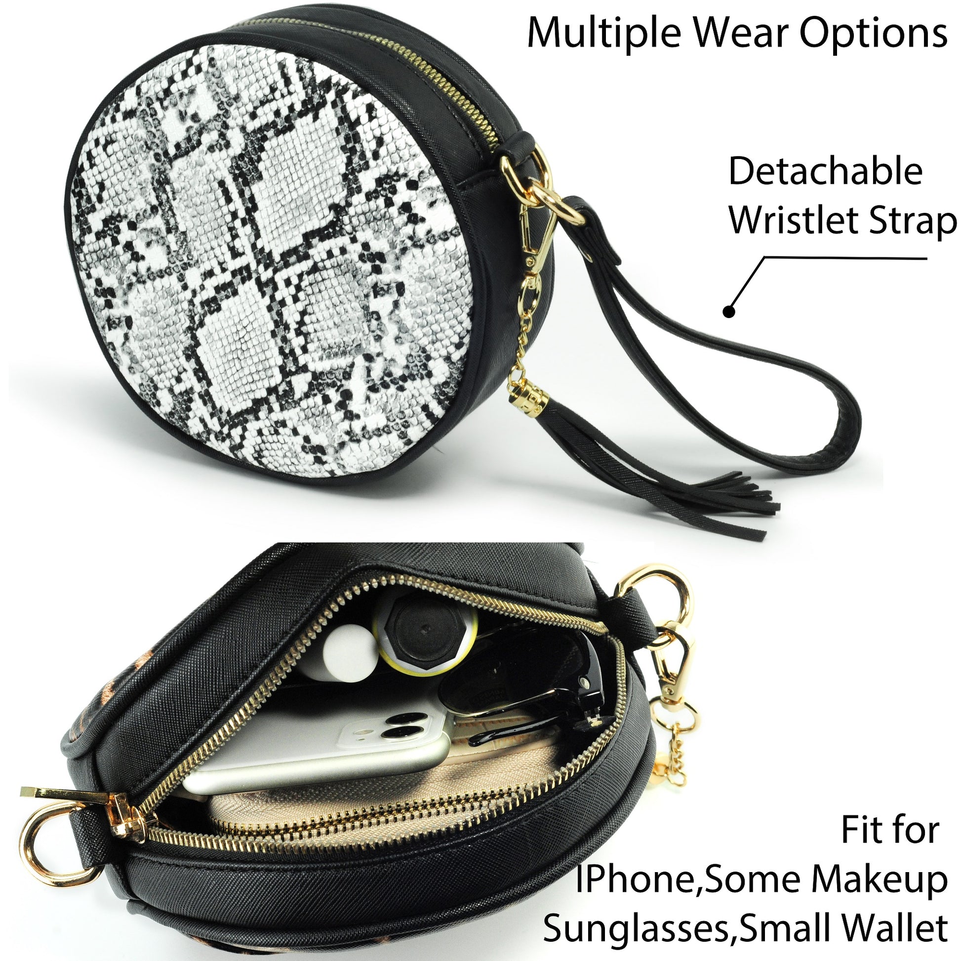 Round Crossbody Bag Snake Skin Pattern - Hoxis Bags