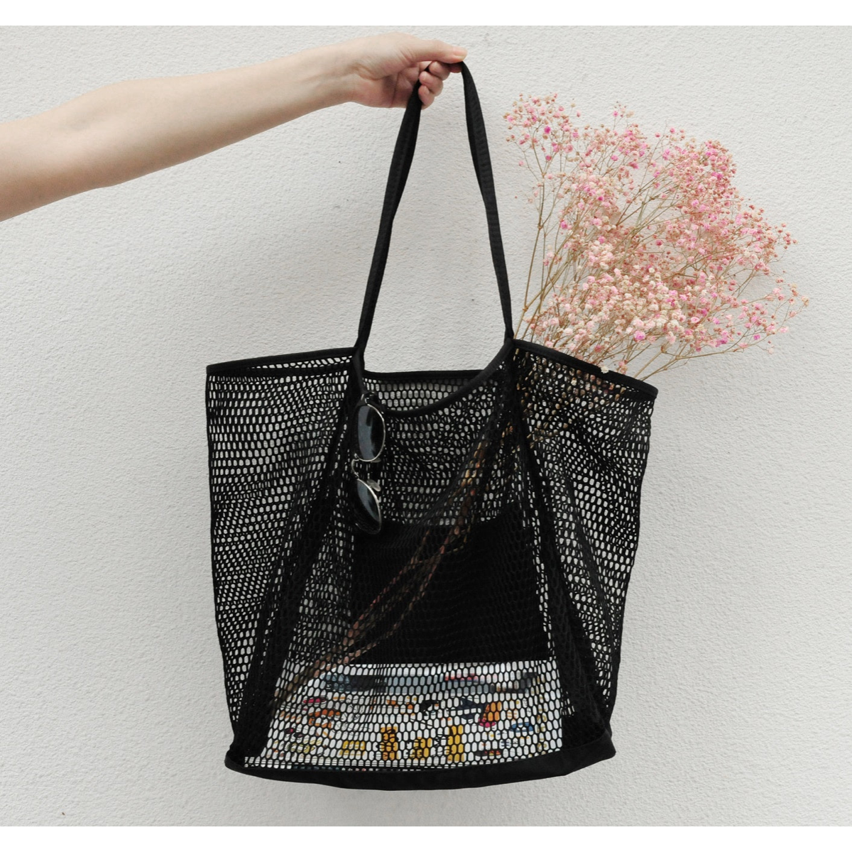 Mesh Beach Tote Black - Hoxis Bags