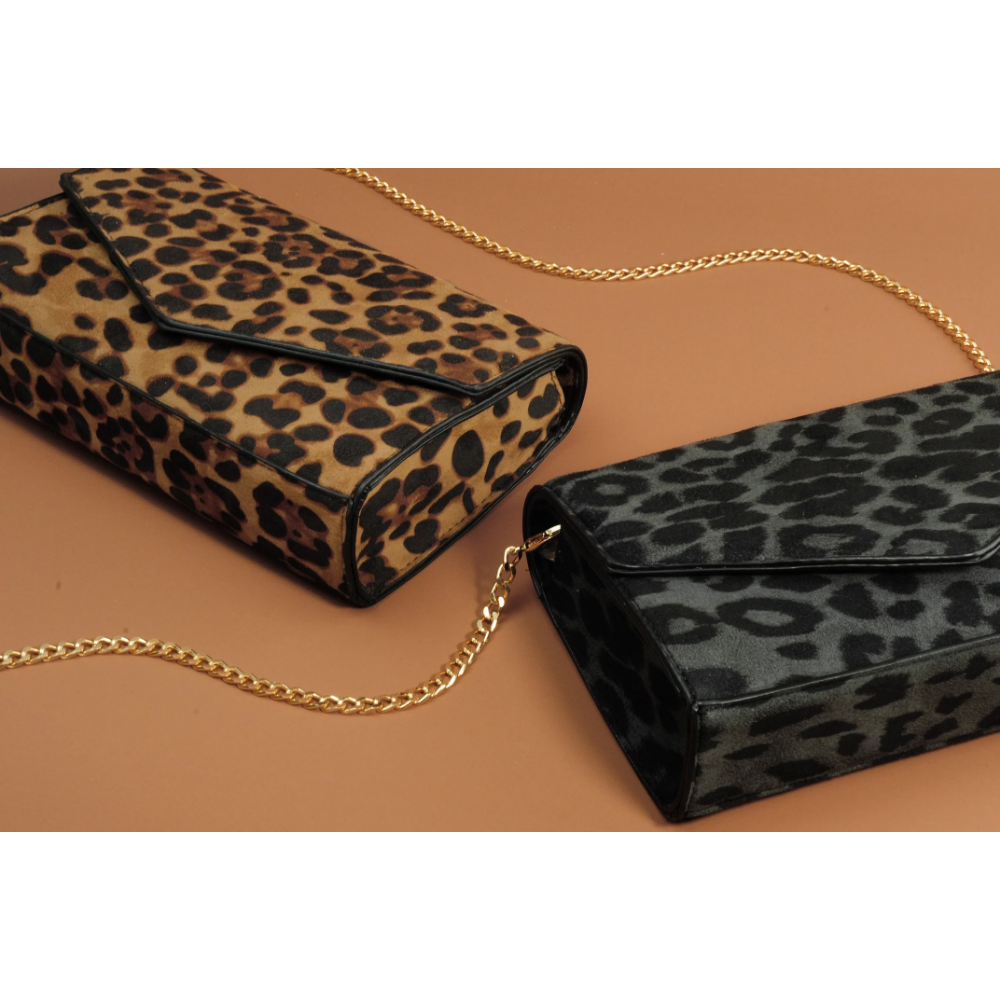 Leopard Print Envelope Evening Clutch - Hoxis Bags