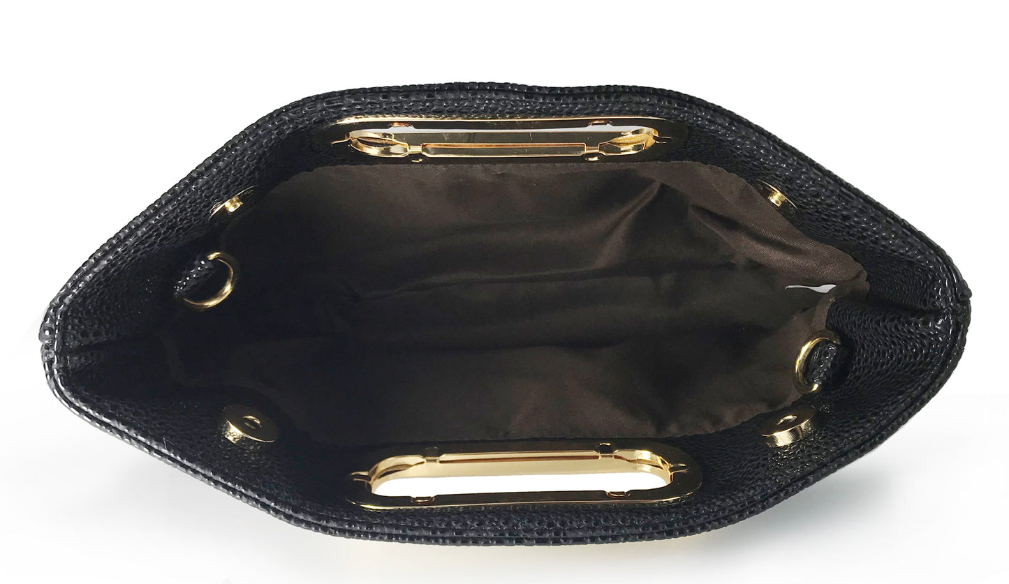 Cut Out Metal Handle Handbag - Hoxis Bags
