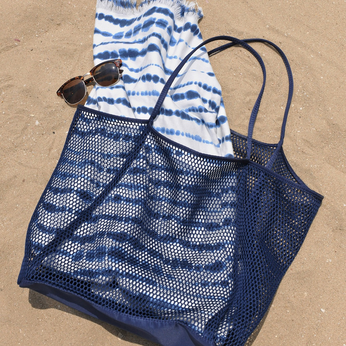 Mesh Beach Tote Blue - Hoxis Bags