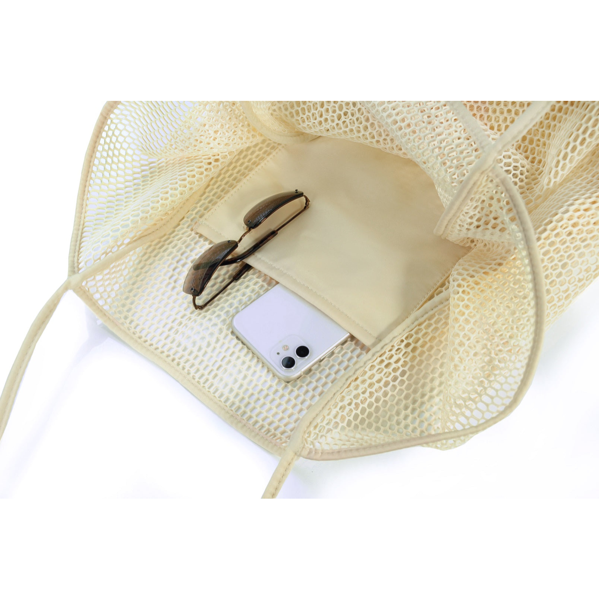 Mesh Beach Tote Beige - Hoxis Bags