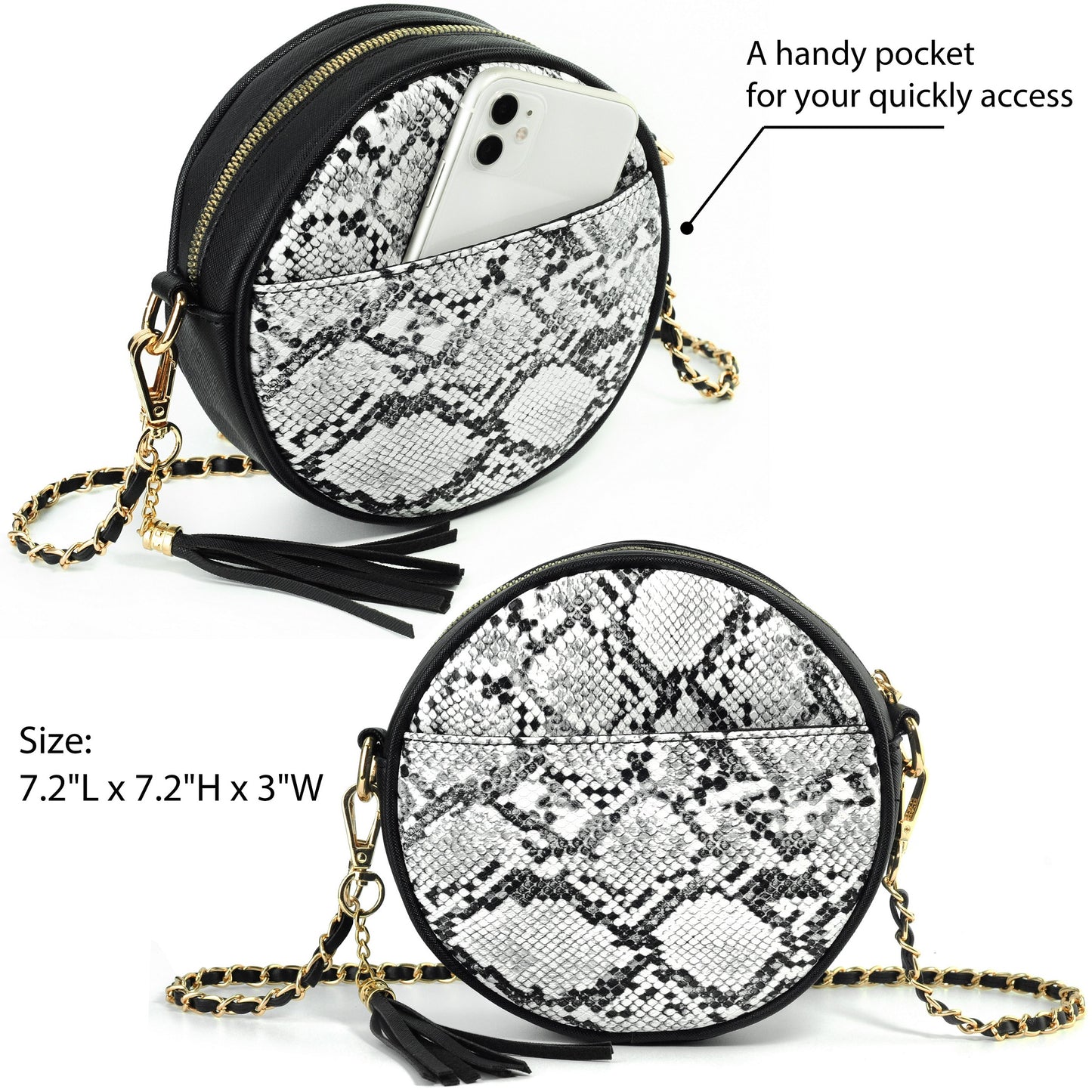 Round Crossbody Bag Snake Skin Pattern - Hoxis Bags