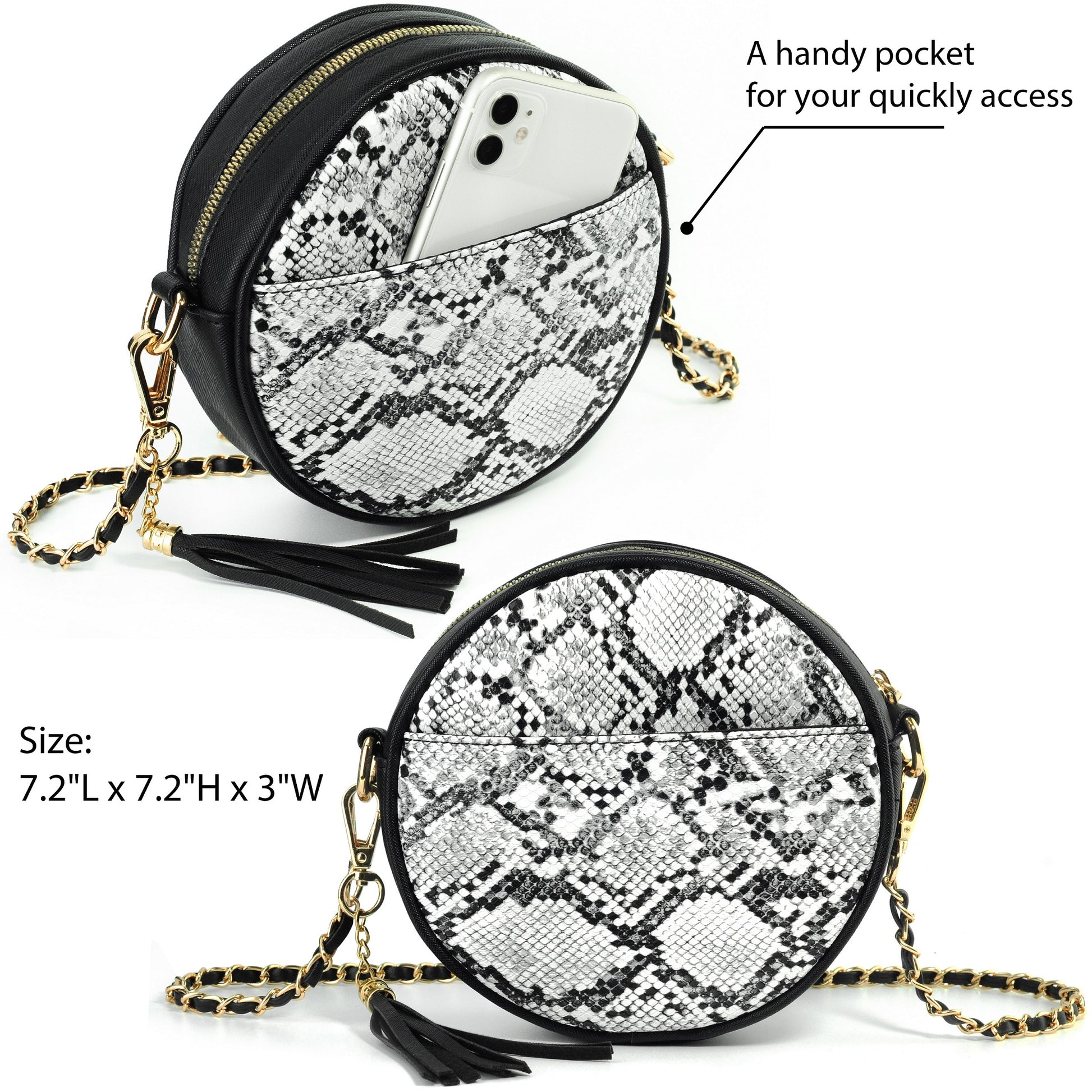 Round Crossbody Bag Snake Skin Pattern - Hoxis Bags