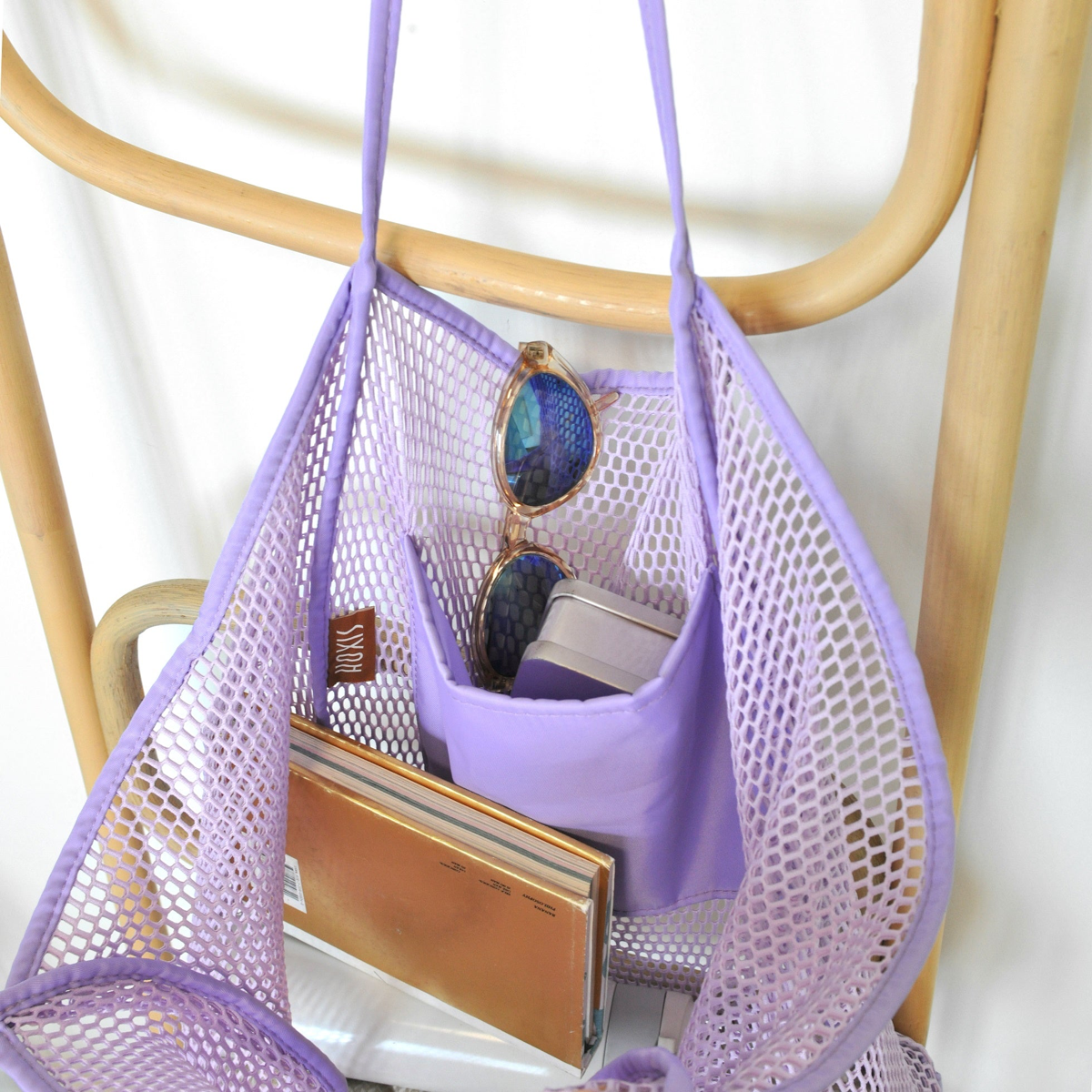 Mesh Beach Tote Lavender - Hoxis Bags