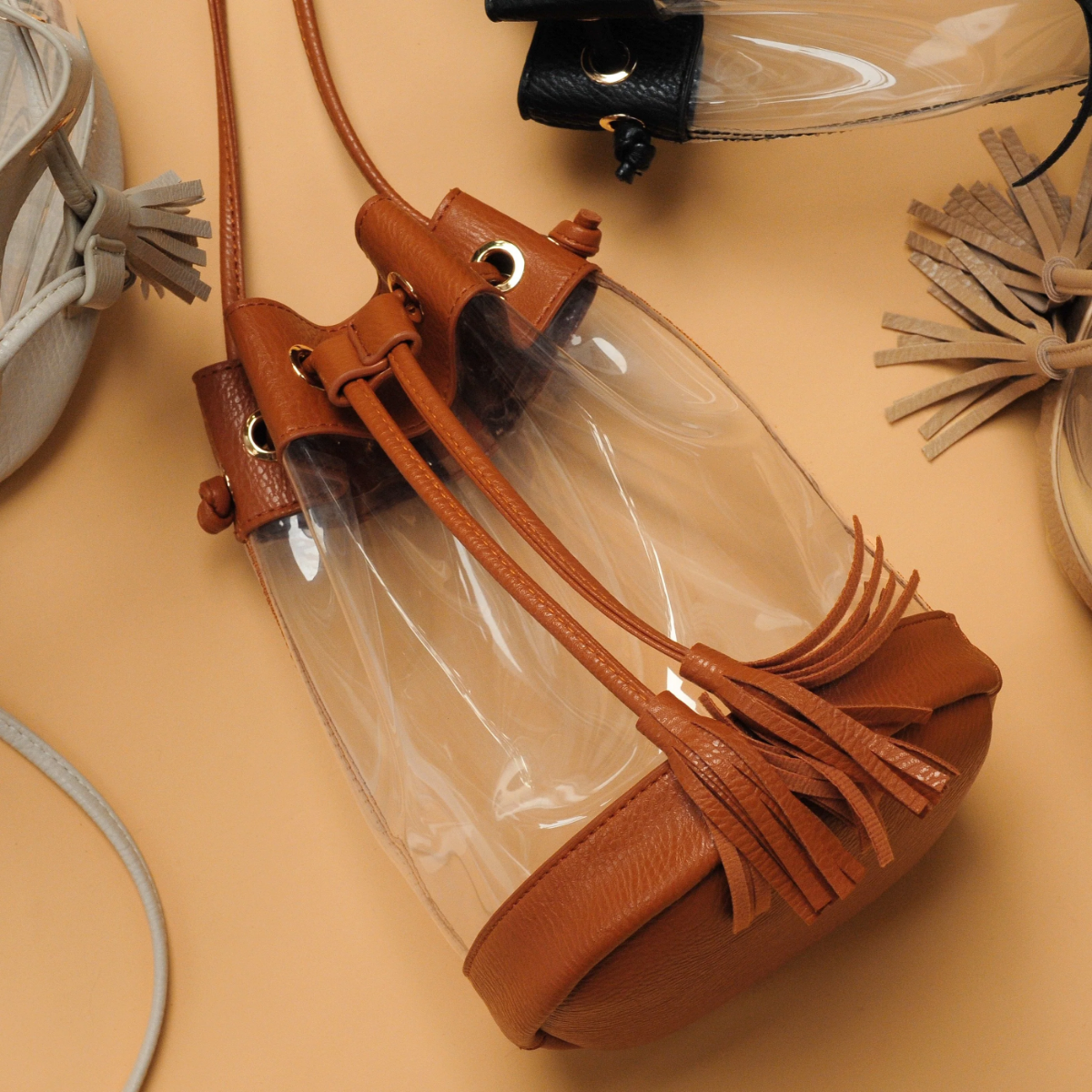 Clear Drawstring Bucket Crossbody - Hoxis Bags