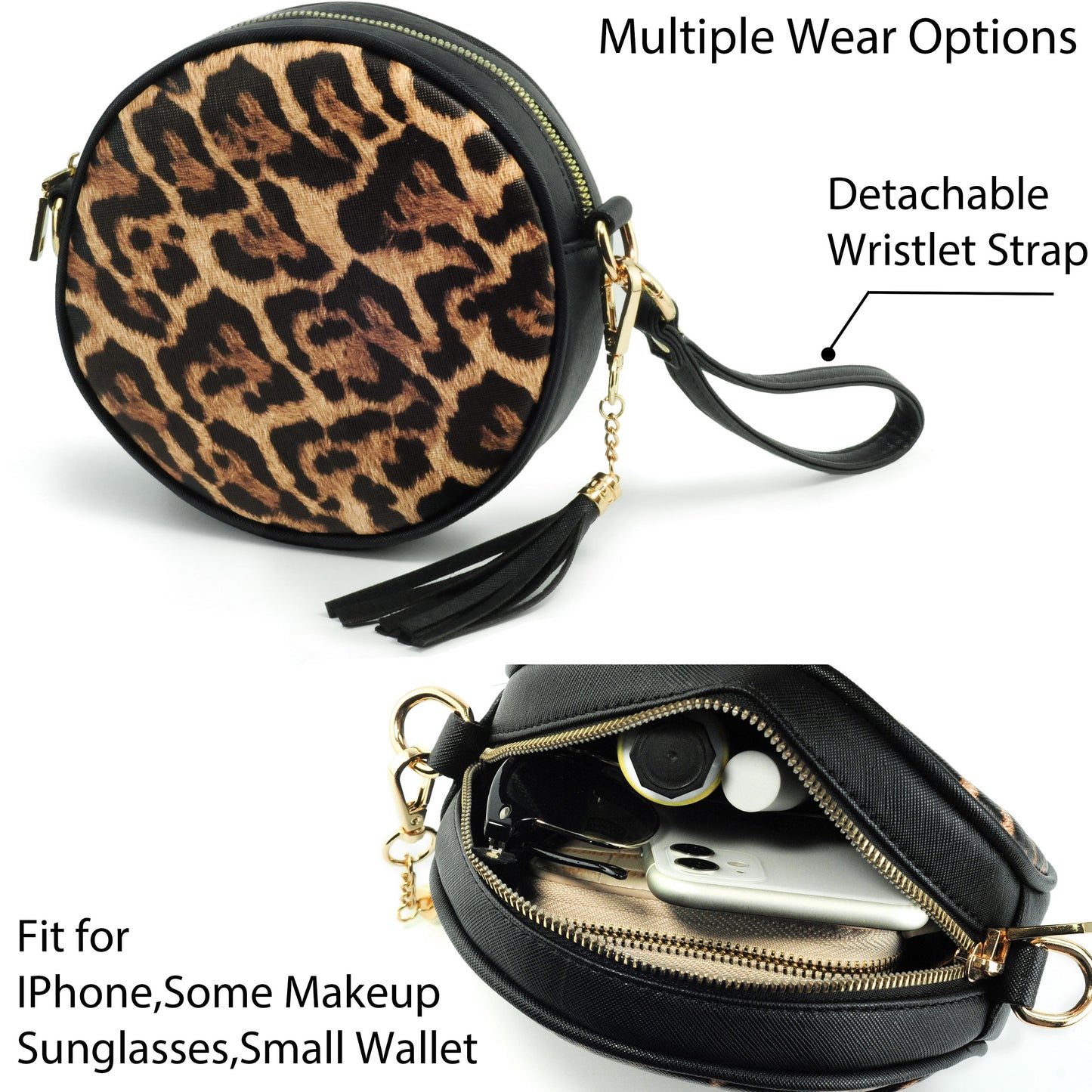 Round Crossbody Bag Leopard - Hoxis Bags