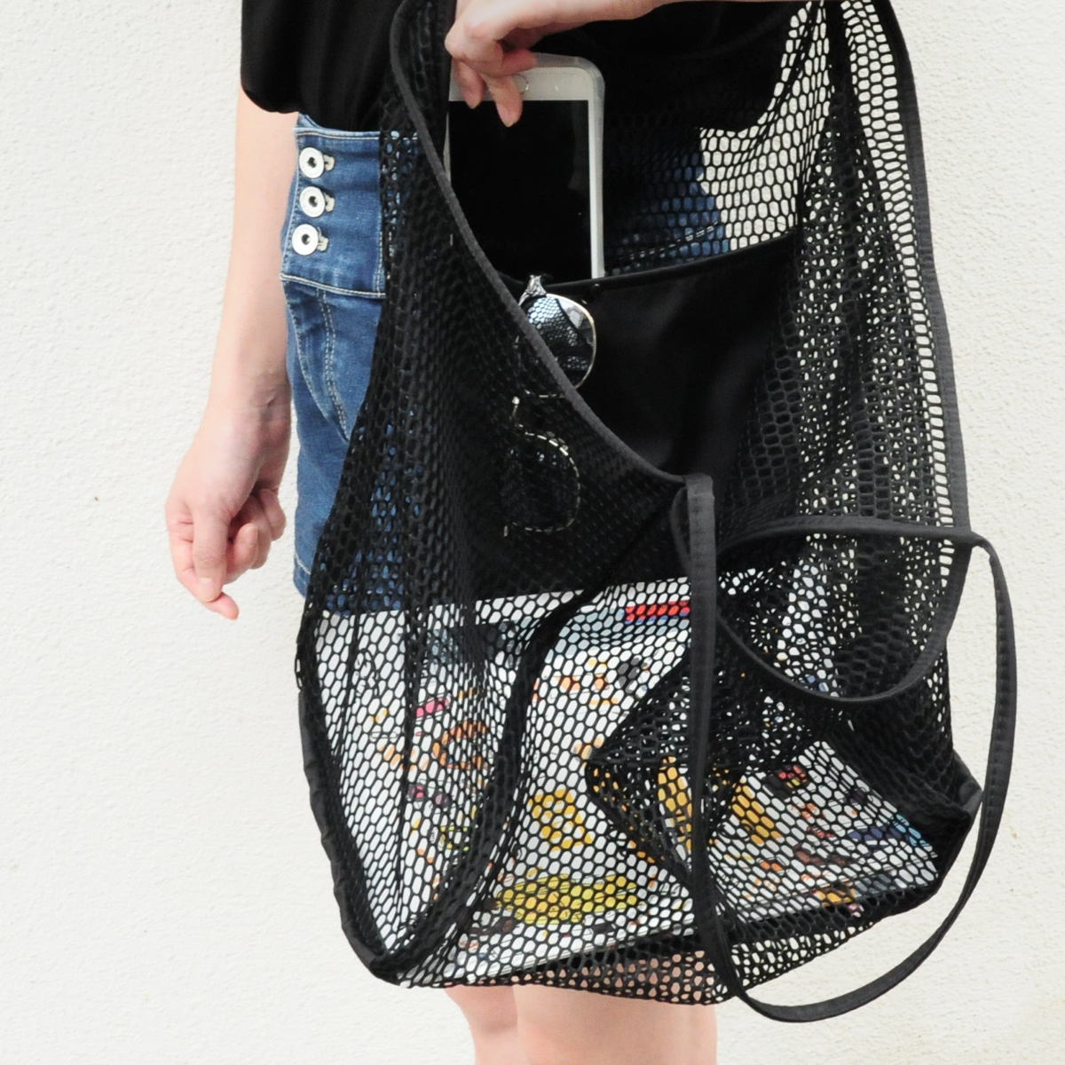 Mesh Beach Tote Black - Hoxis Bags