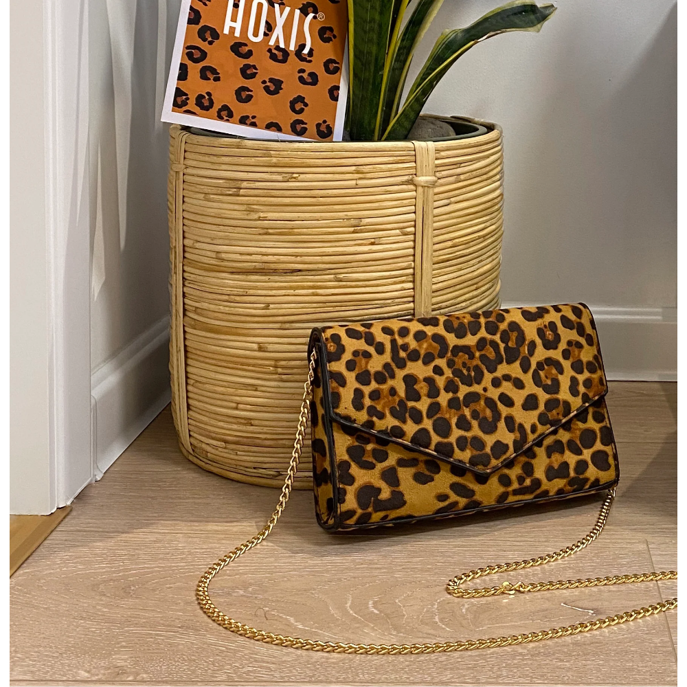 Leopard Print Envelope Evening Clutch - Hoxis Bags