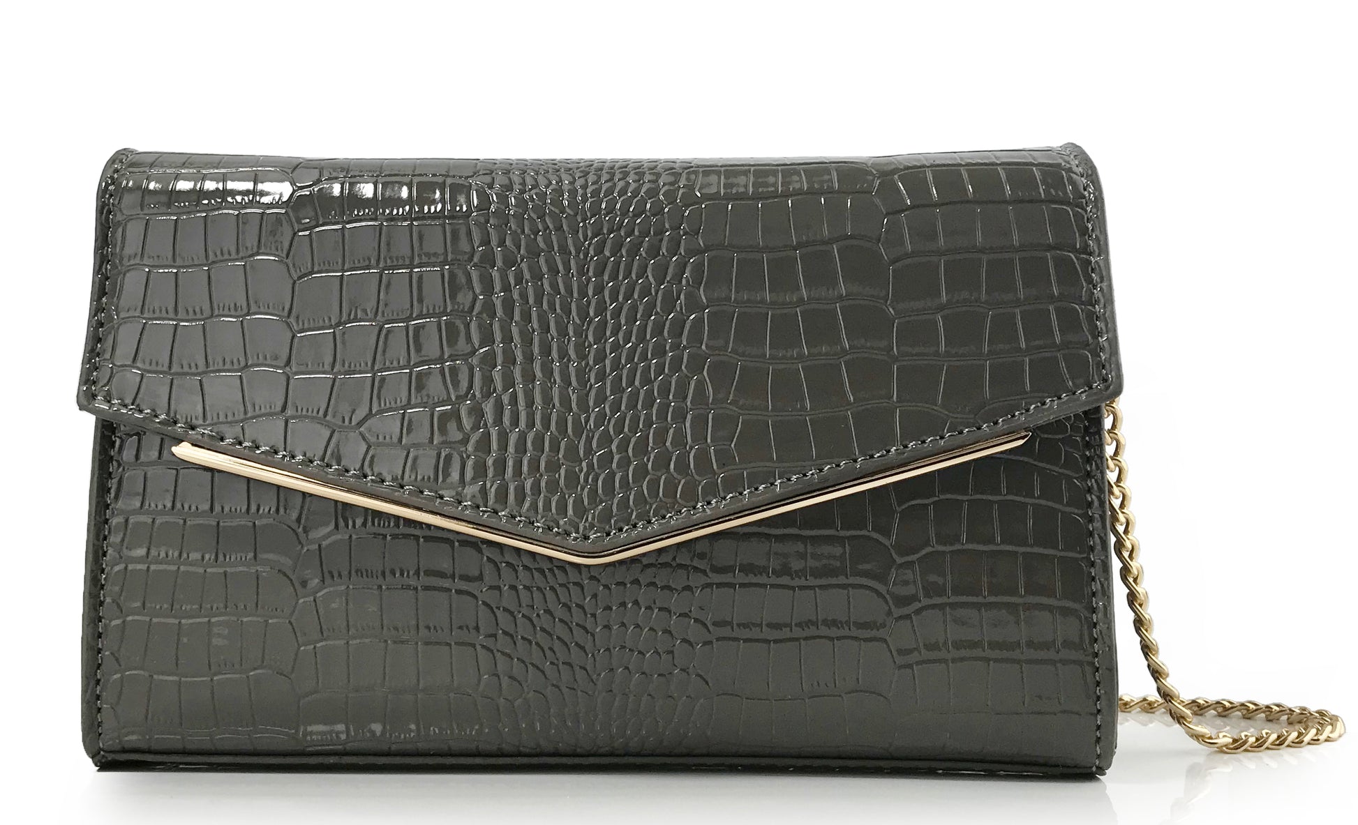 Croc Patent Clutch - Hoxis Bags