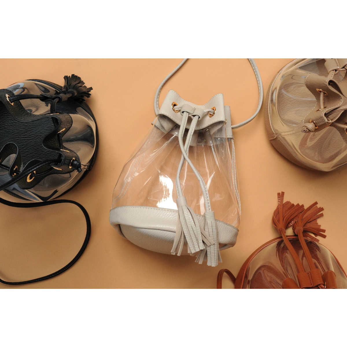 Clear Drawstring Bucket Crossbody - Hoxis Bags