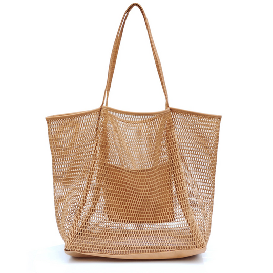 Mesh Beach Tote Tan - Hoxis Bags