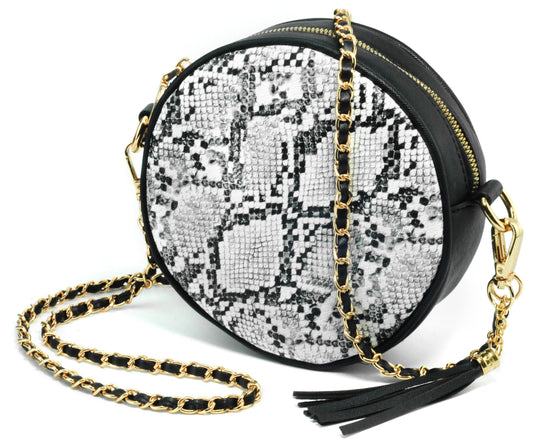 Round Crossbody Bag Snake Skin Pattern - Hoxis Bags