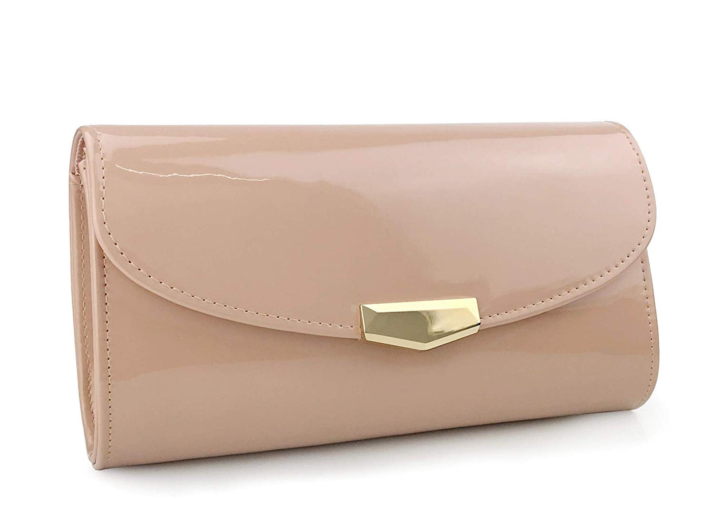 Women Glossy Evening Clutch Faux Patent Leather Chain Shoulder Bag Large Capacity Purse - Hoxis Bags