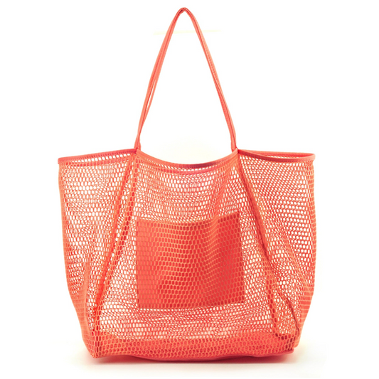 Mesh Beach Tote Coral - Hoxis Bags