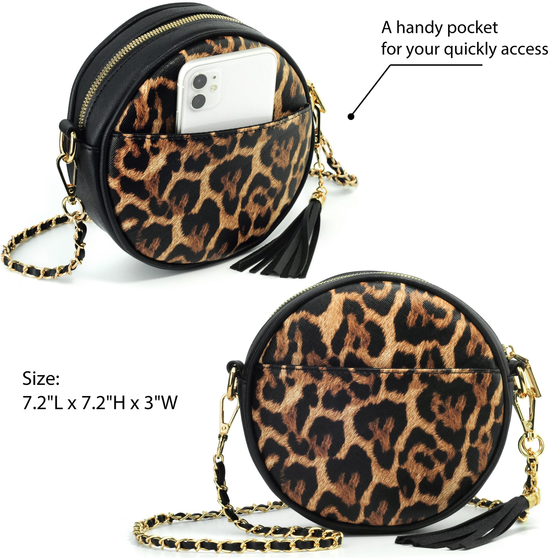 Round Crossbody Bag Leopard - Hoxis Bags