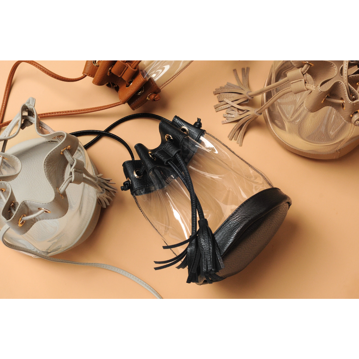 Clear Drawstring Bucket Crossbody - Hoxis Bags