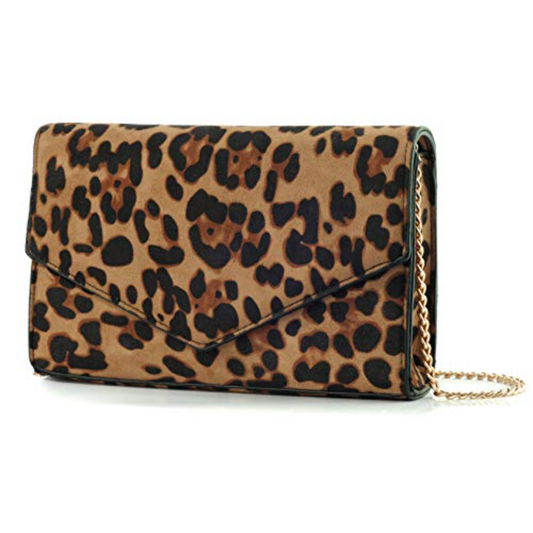 Leopard Print Envelope Evening Clutch - Hoxis Bags