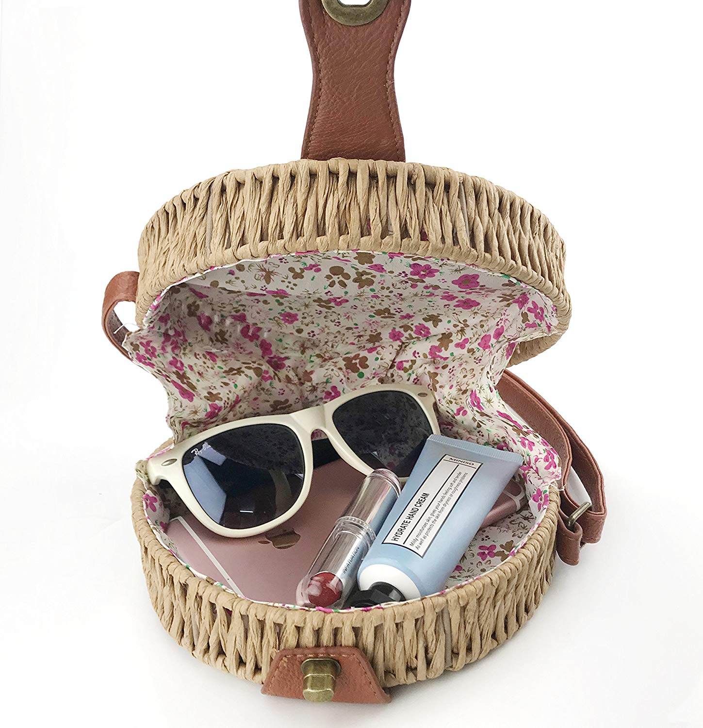 Round Straw Handwoven Shoulder Bag Women Cross body Bag for Summer Holiday - Hoxis Bags