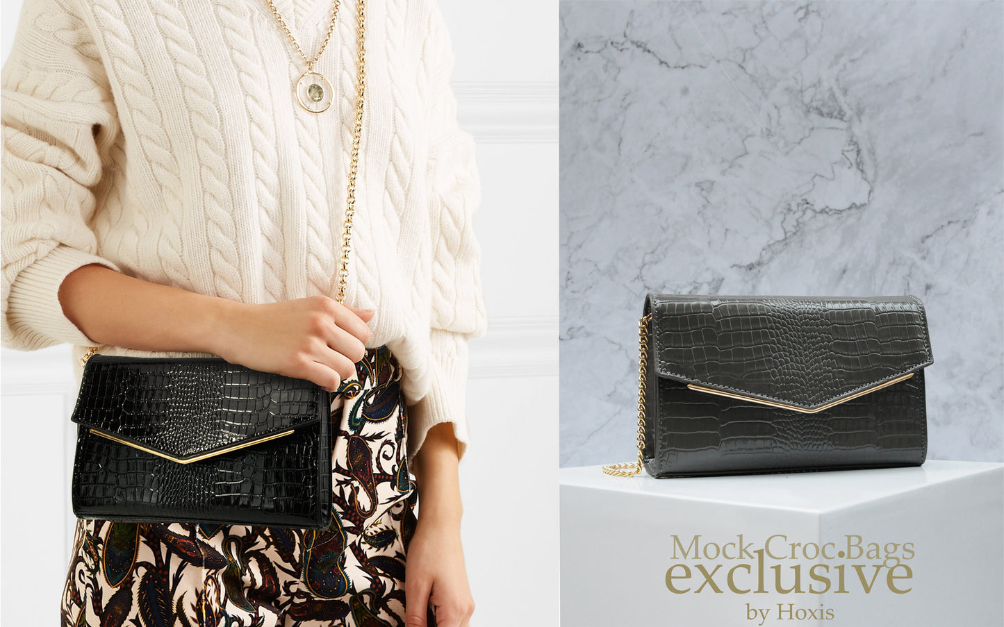 Croc Patent Clutch - Hoxis Bags