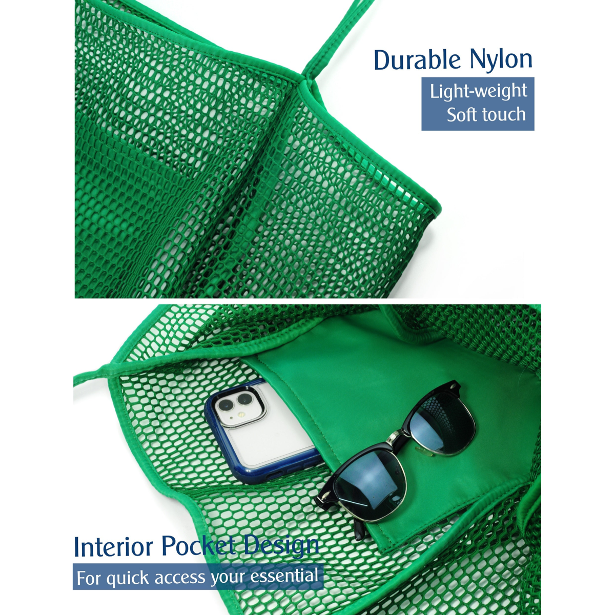 Mesh Beach Tote Green - Hoxis Bags