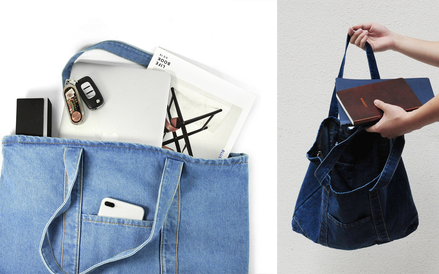 Denim Tote Unisex Shopper - Hoxis Bags