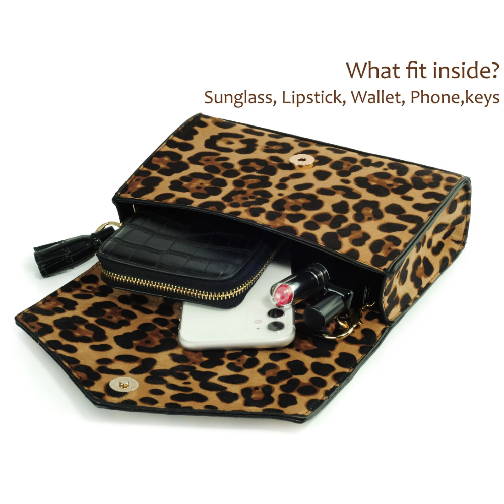 Leopard Print Envelope Evening Clutch - Hoxis Bags