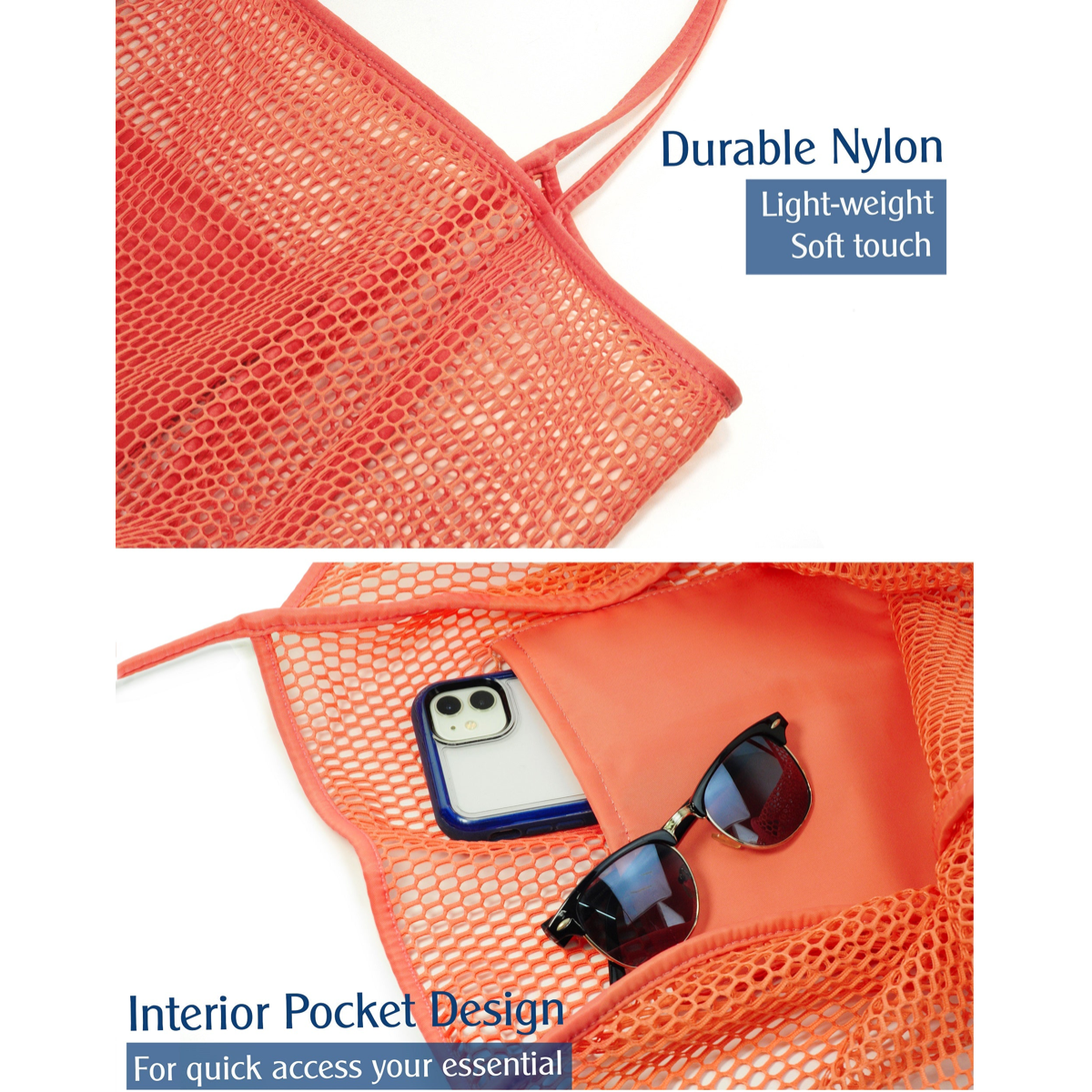Mesh Beach Tote Coral - Hoxis Bags