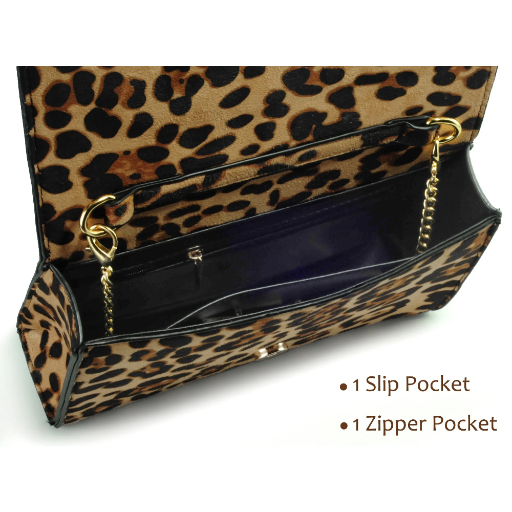 Leopard Print Envelope Evening Clutch - Hoxis Bags