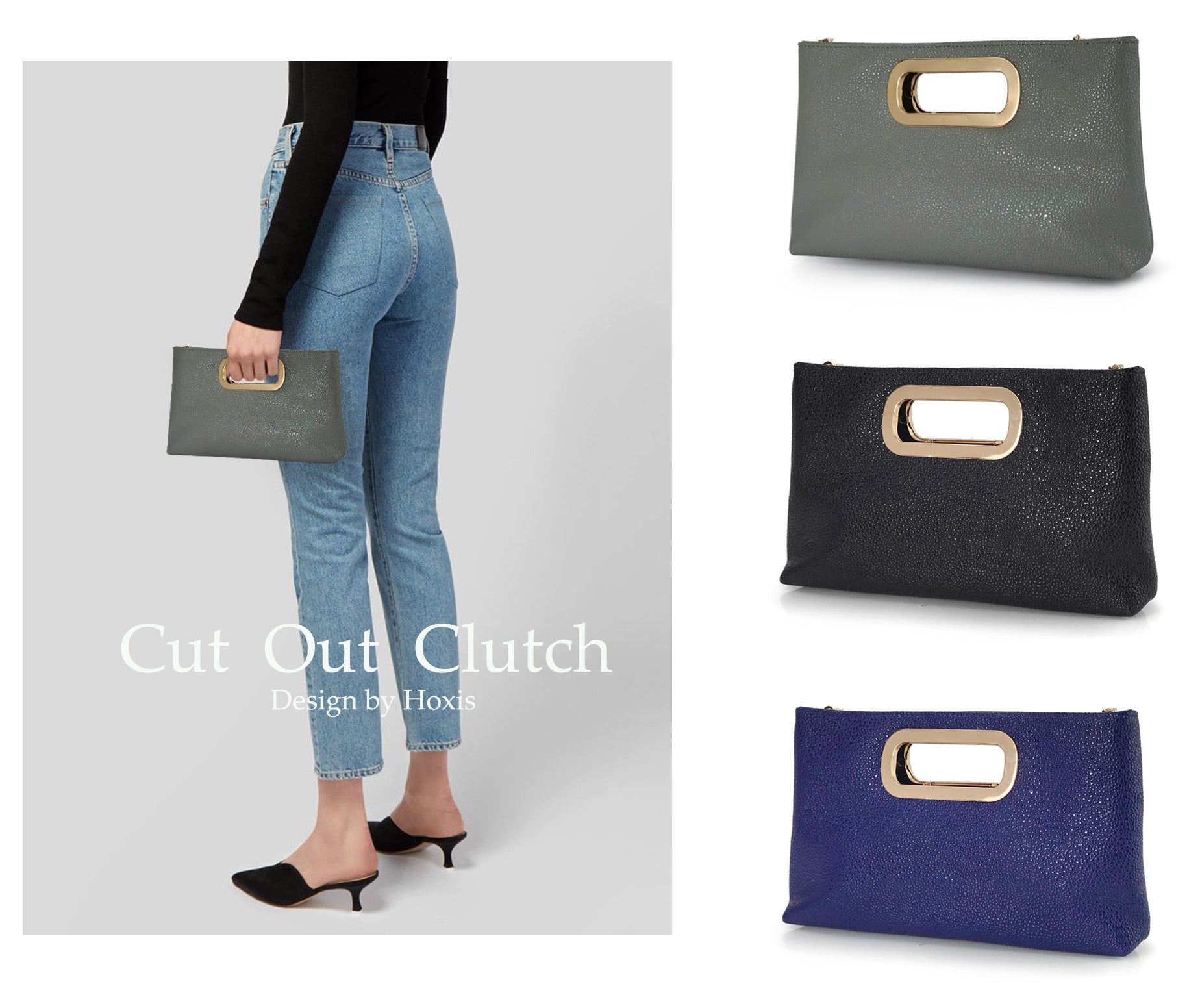 Cut Out Metal Handle Handbag - Hoxis Bags